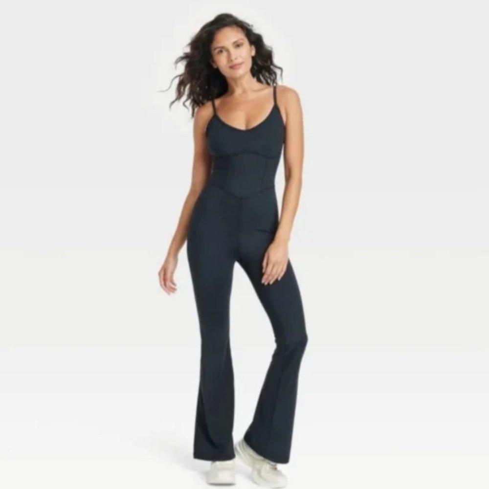 JoyLab Black Flare Jumpsuit Sz M Scoop Sleeveless Athleisure Yoga Women  NWT